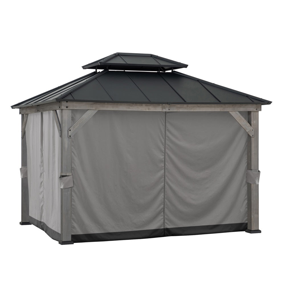 SUNJOY Outdoor Gazebo Privacy Curtains for 10 ft. x 12 ft. Wooden Gazebo - Gray