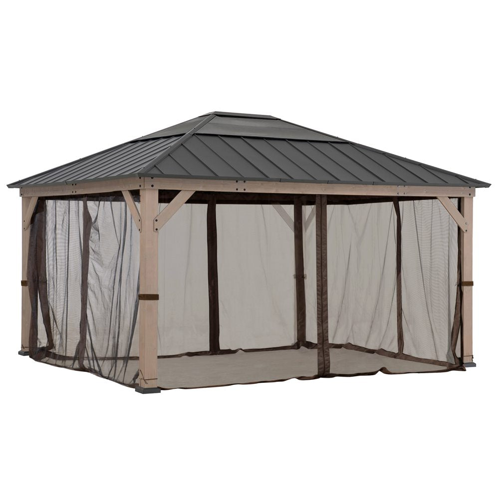 SUNJOY Gazebo Replacement Mosquito Netting for 13 ft. x 15 ft. Wooden Gazebos - Brown