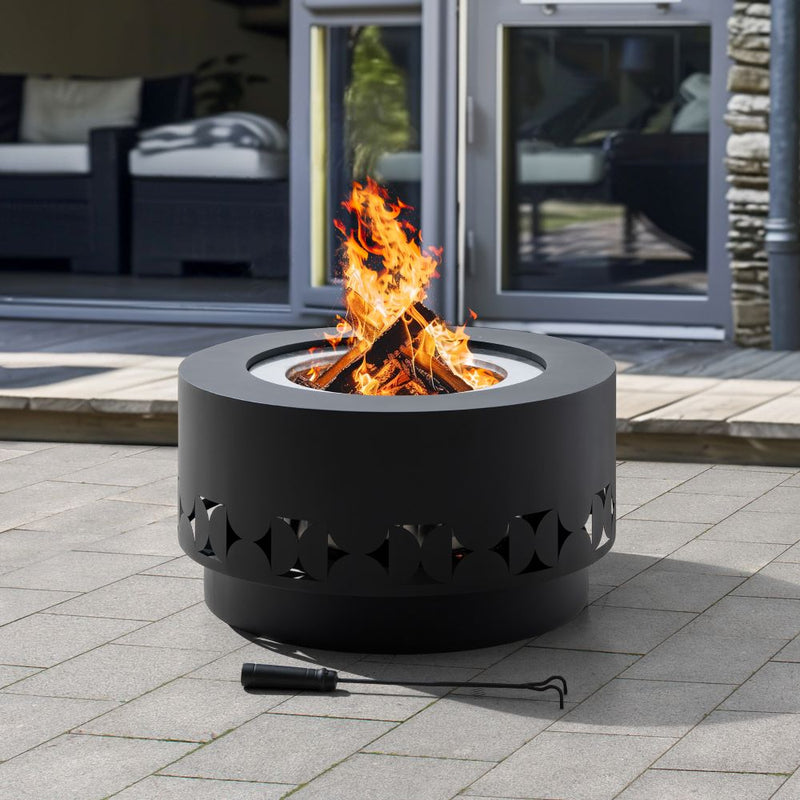 Smokeless Hexagon Round Stainless Steel Fire Pit with Cover - SUNJOY