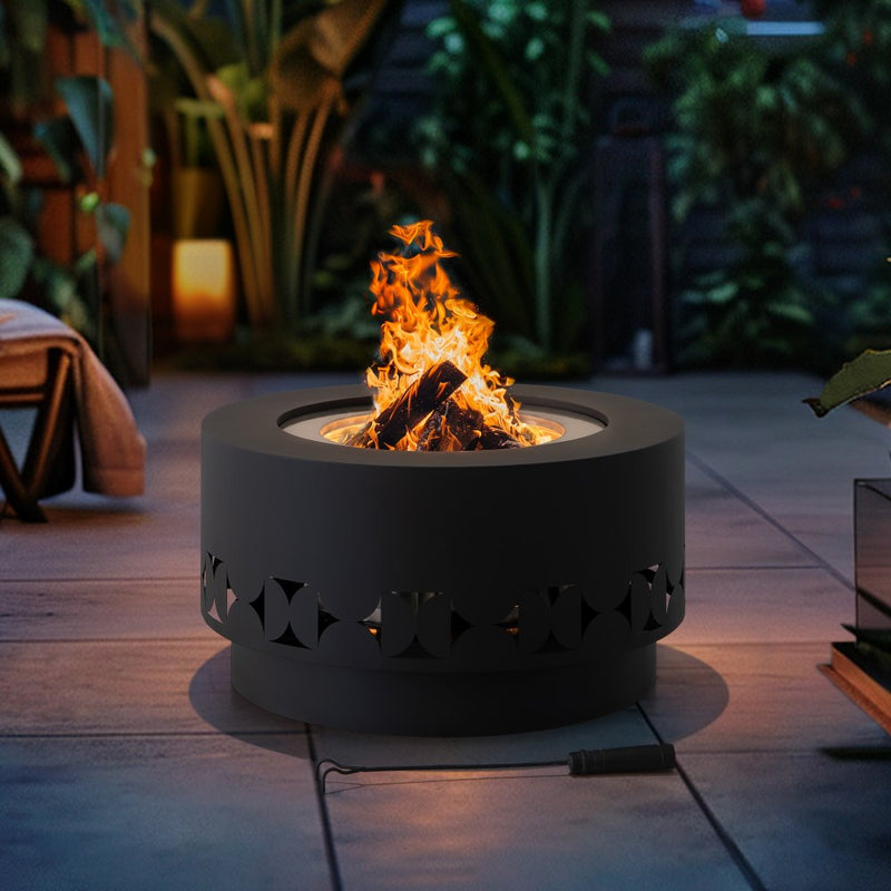 Smokeless Hexagon Round Stainless Steel Fire Pit with Cover - SUNJOY