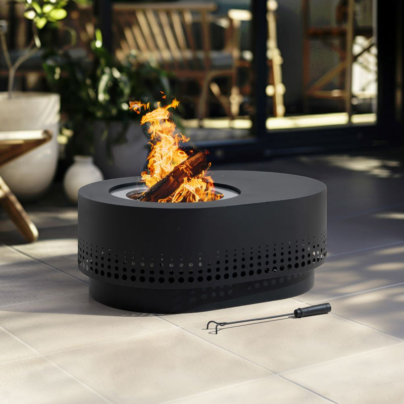 Smokeless Black Stainless Steel Fire Pit with Cover - SUNJOY