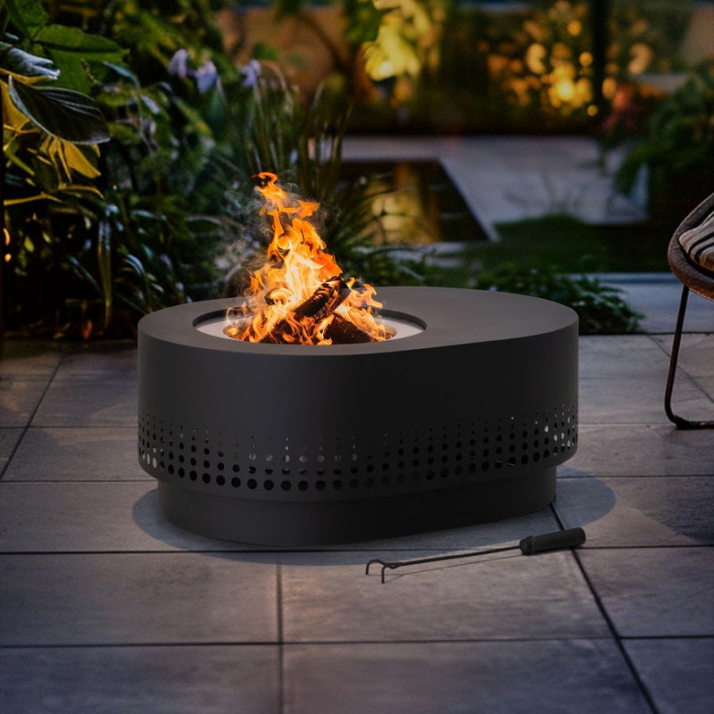 Smokeless Black Stainless Steel Fire Pit with Cover - SUNJOY