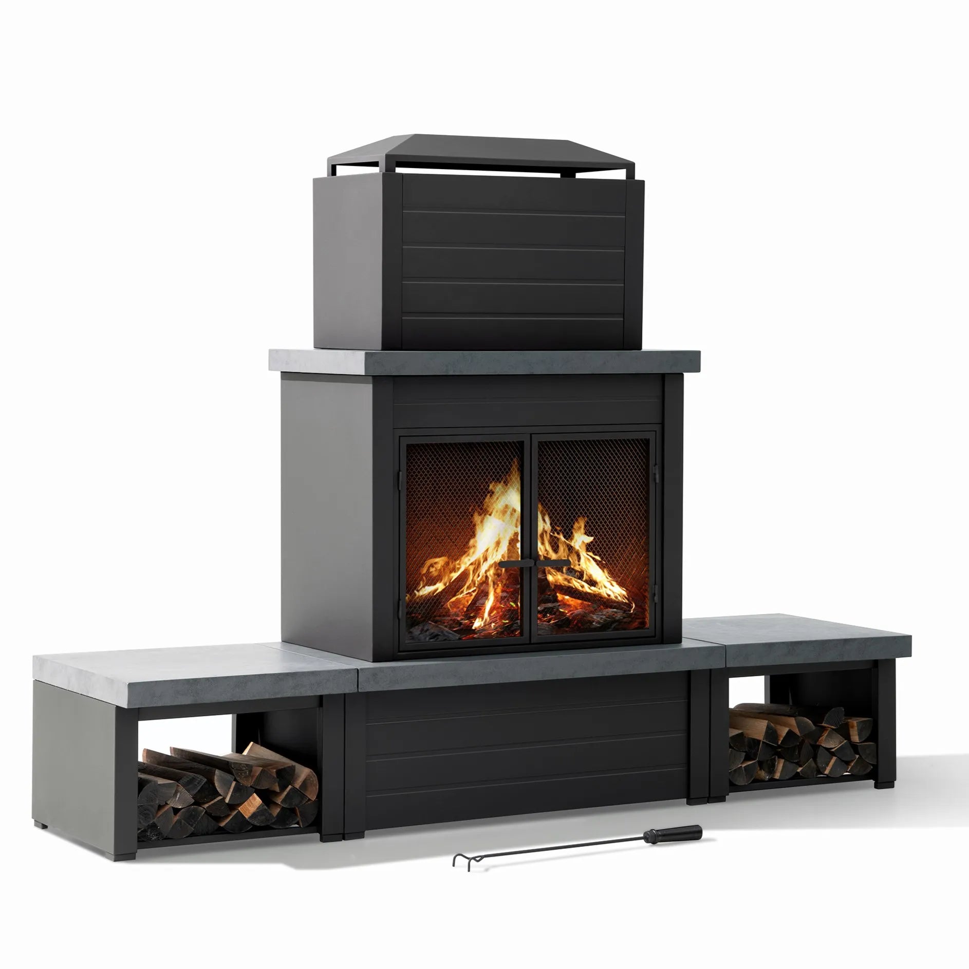 Nordic Modern Wood Burning Fireplace 76", with Log Holders - Black