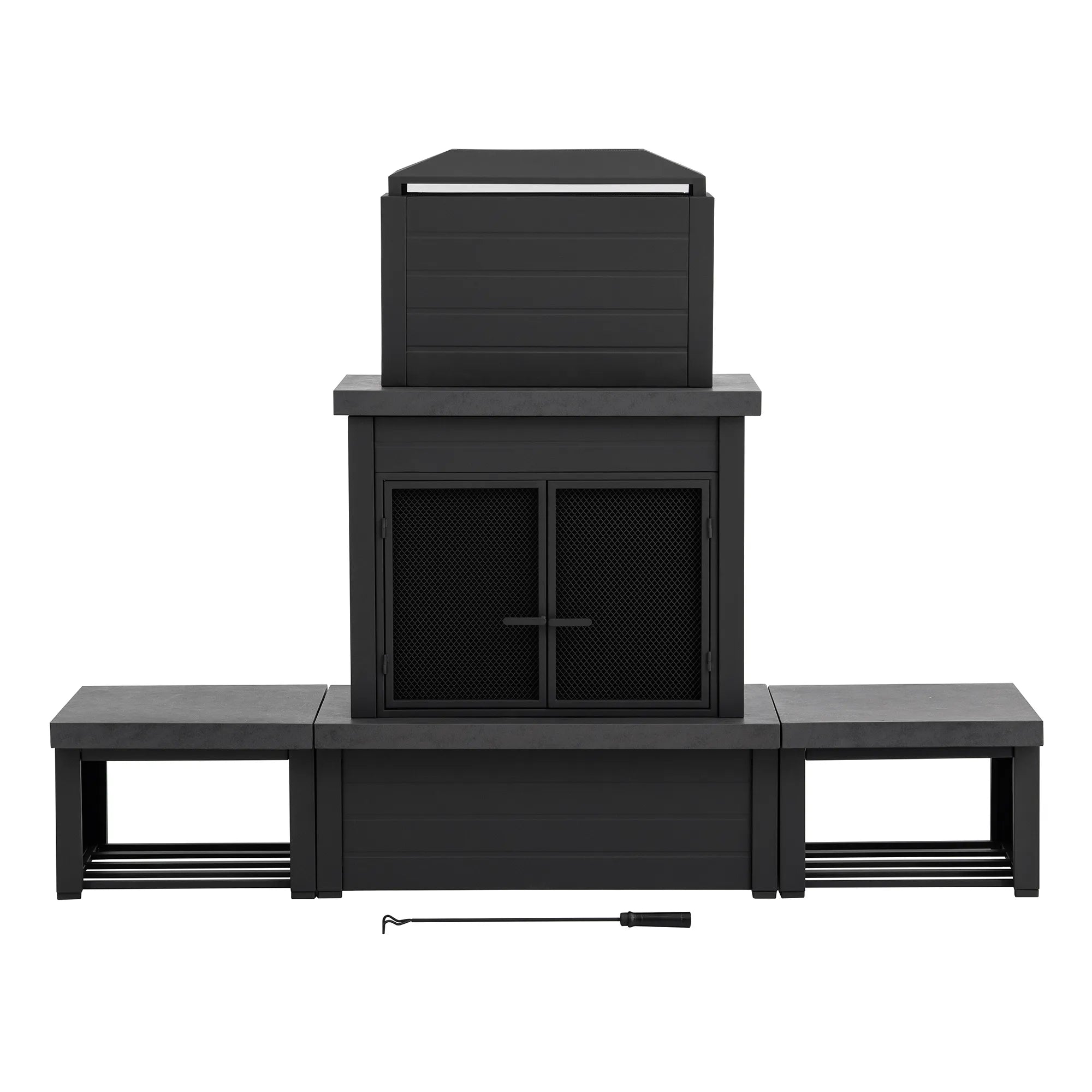Nordic Modern Wood Burning Fireplace 76", with Log Holders - Dark Gray