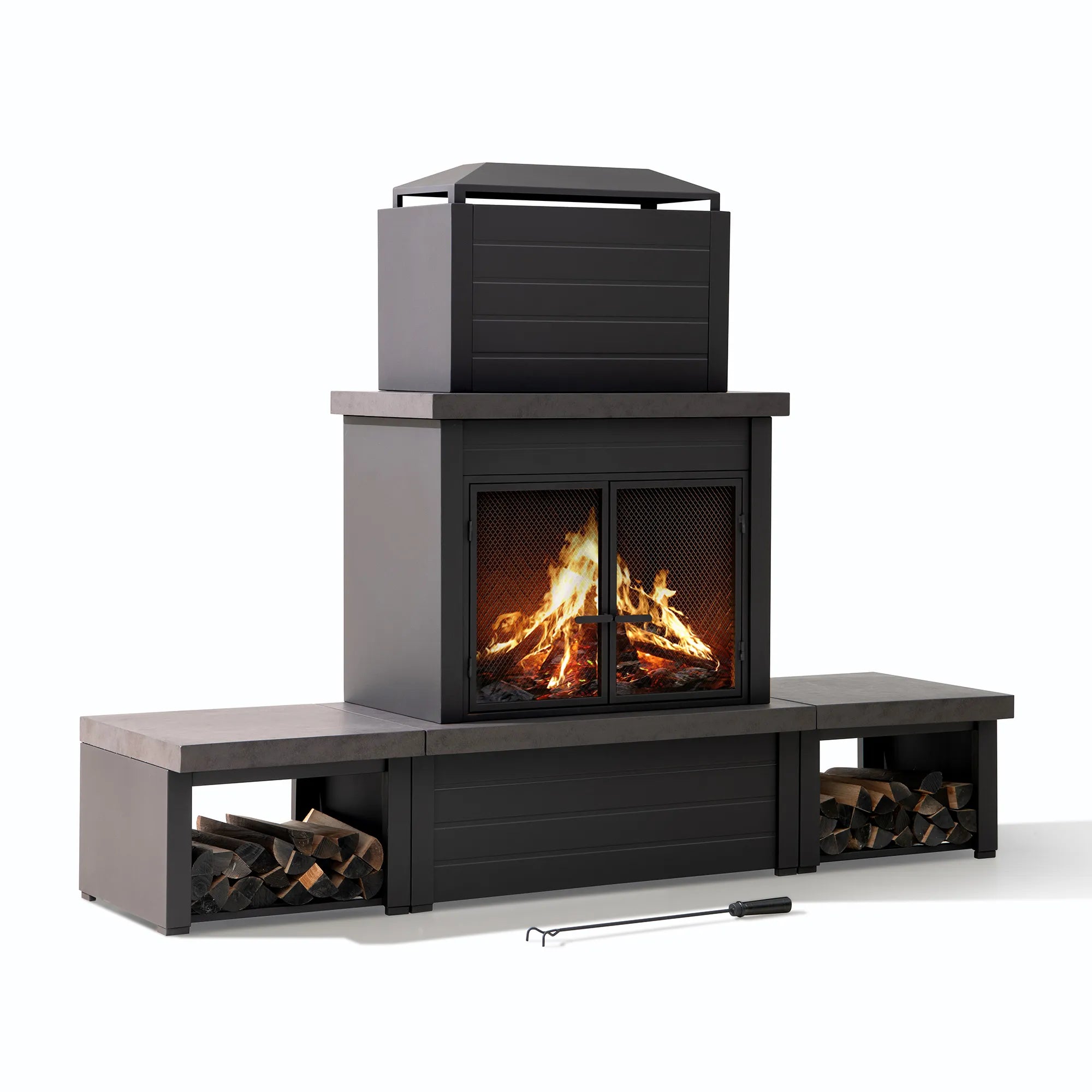 Nordic Modern Wood Burning Fireplace 76", with Log Holders - Brown