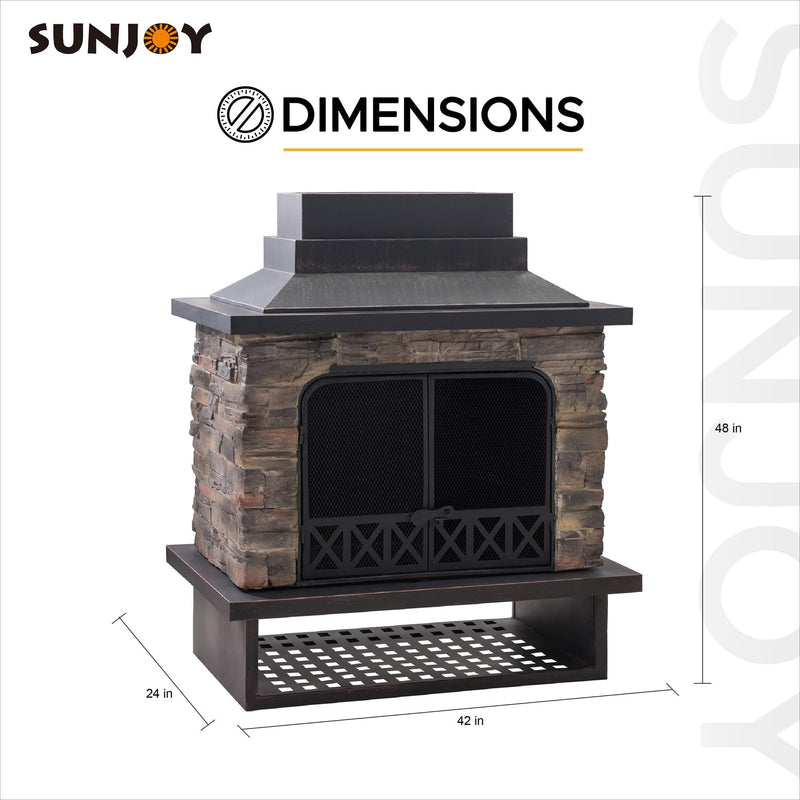Sunjoy Outdoor Stone Fireplace | Fireplace Tools |48 in. fireplace