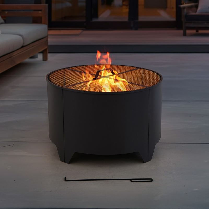 SUNJOY 26 Inch Fire Pit Outdoor Patio Wood Burning Fire Pit with PVC Cover - Gray