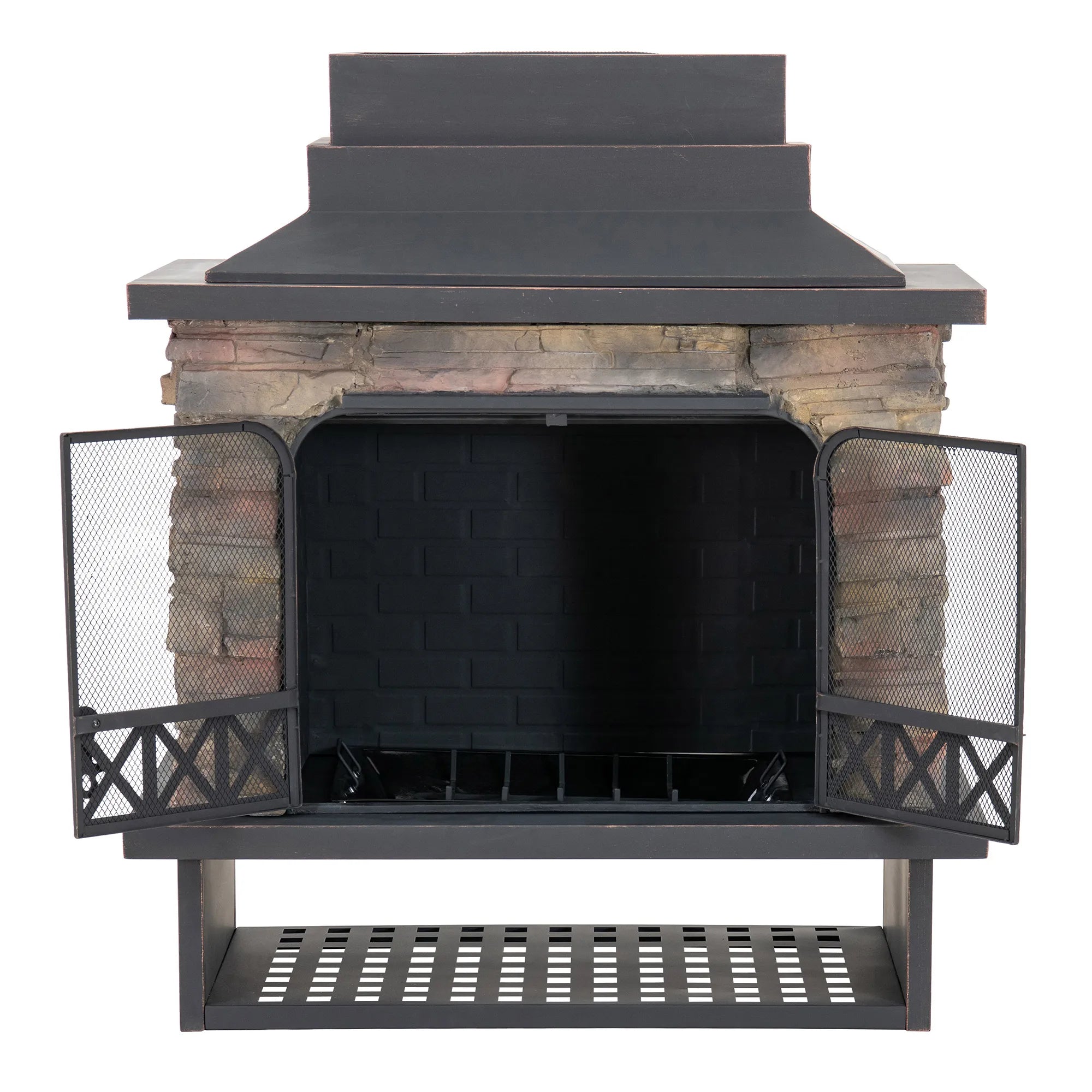 Canyon Stone Wood Burning Fireplace 42" - Matte Black Steel