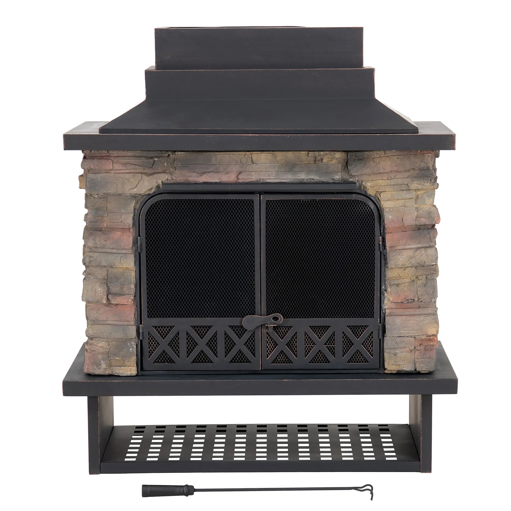 Canyon Stone Wood Burning Fireplace 42" - Matte Black Steel