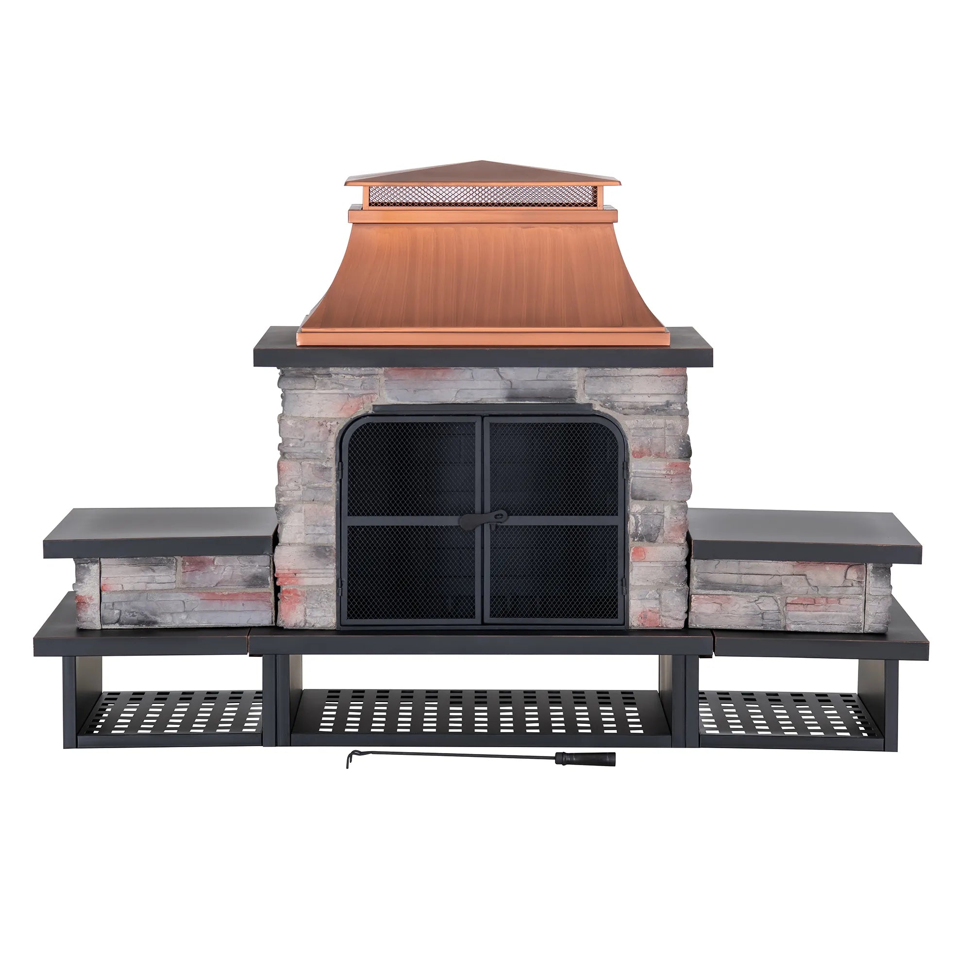 Canyon Stone Wood Burning Fireplace 82", with Log Holders - Copper