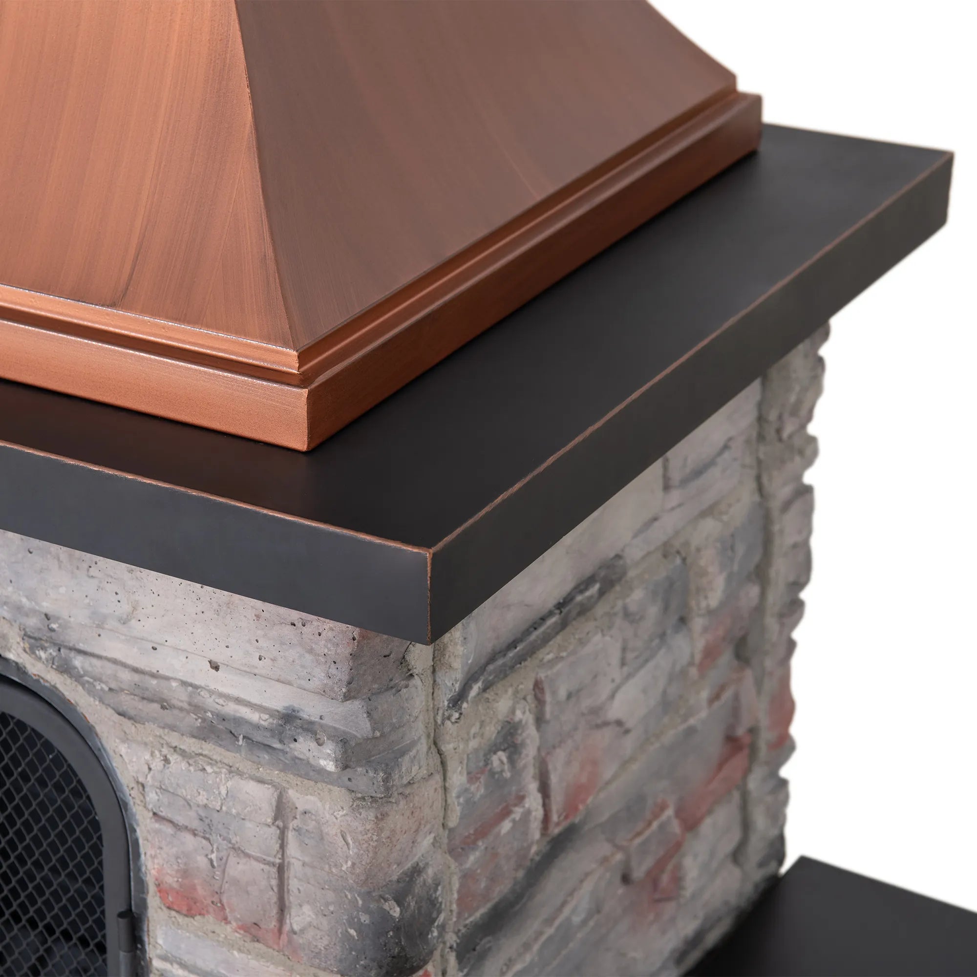 Canyon Stone Wood Burning Fireplace 82", with Log Holders - Copper