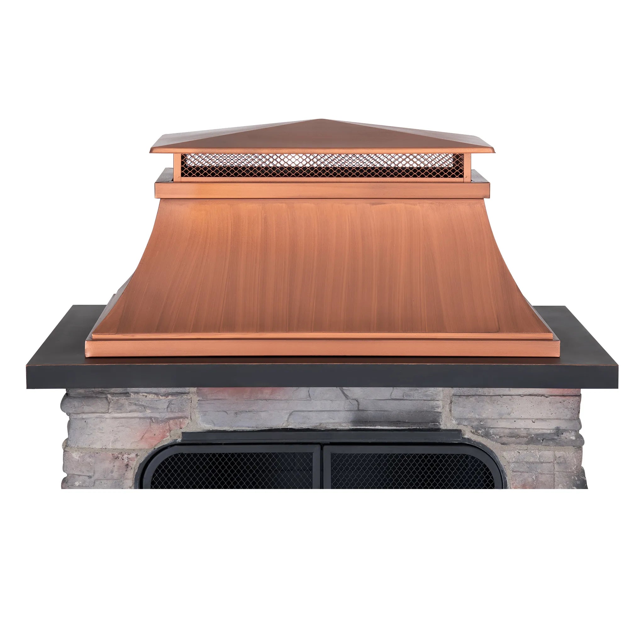 Canyon Stone Wood Burning Fireplace 82", with Log Holders - Copper