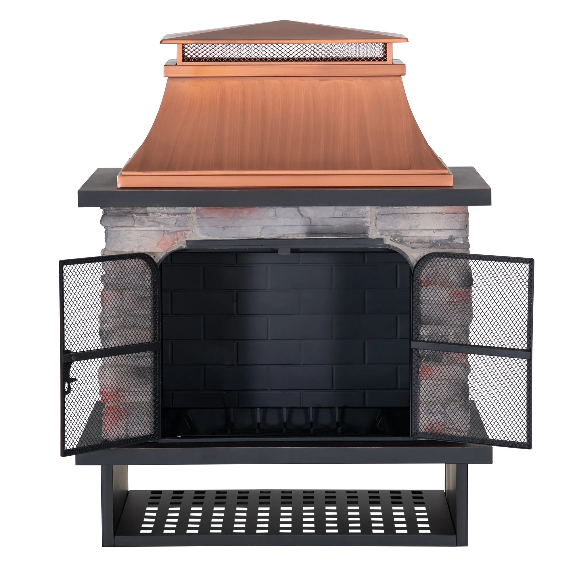 Canyon Stone Wood Burning Fireplace 82", with Log Holders - Copper