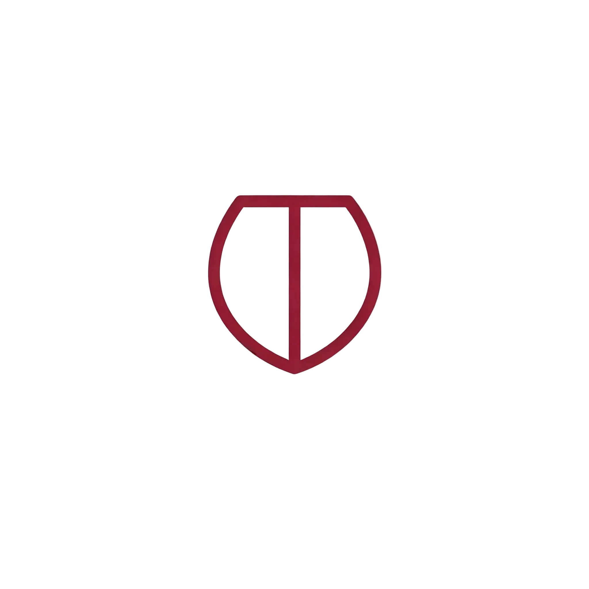 Red shield-shaped logo on a white background
