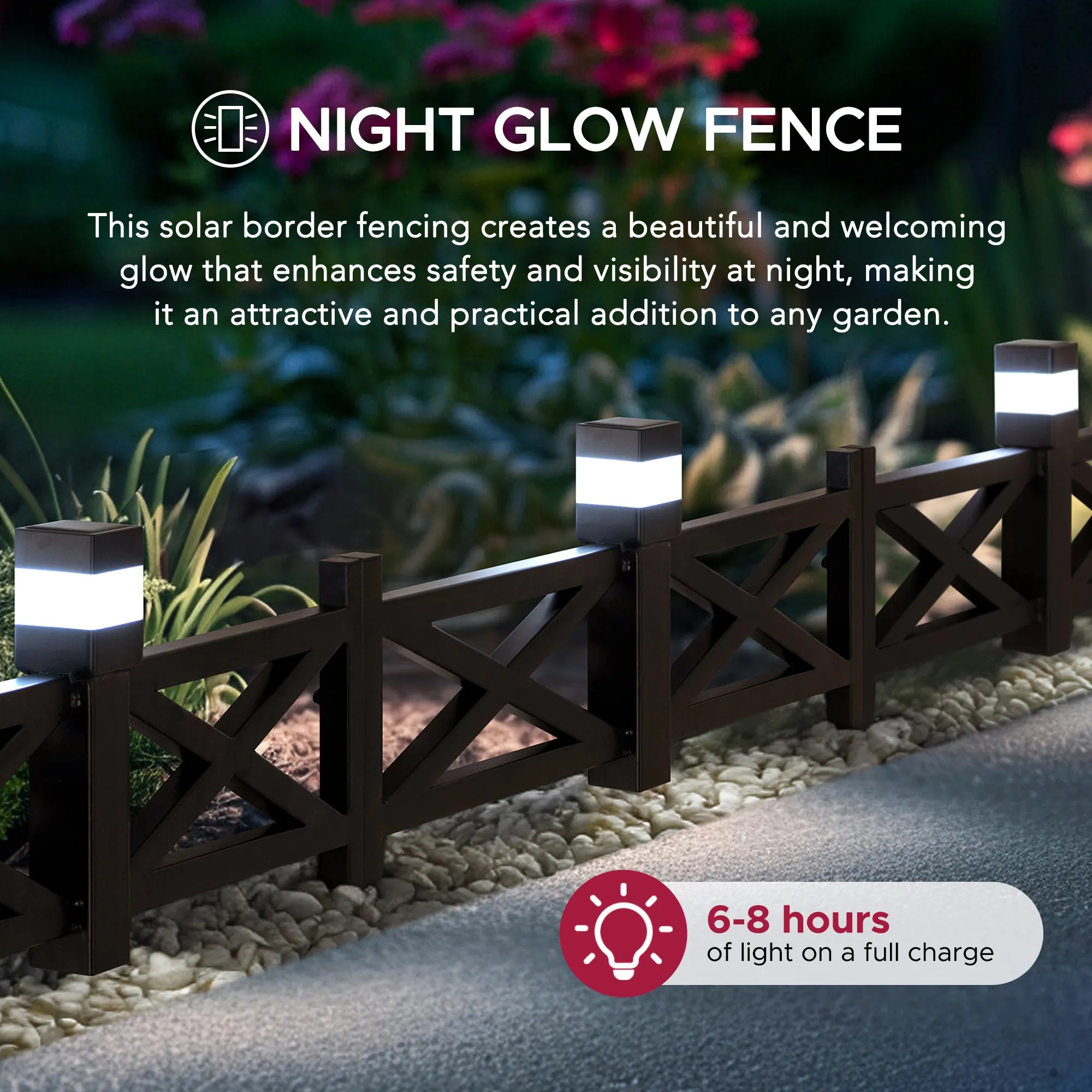 SUNJOY Garden Fences, Lattice Metal Garden Fencing with Solar Lights (5-pack) - Brown