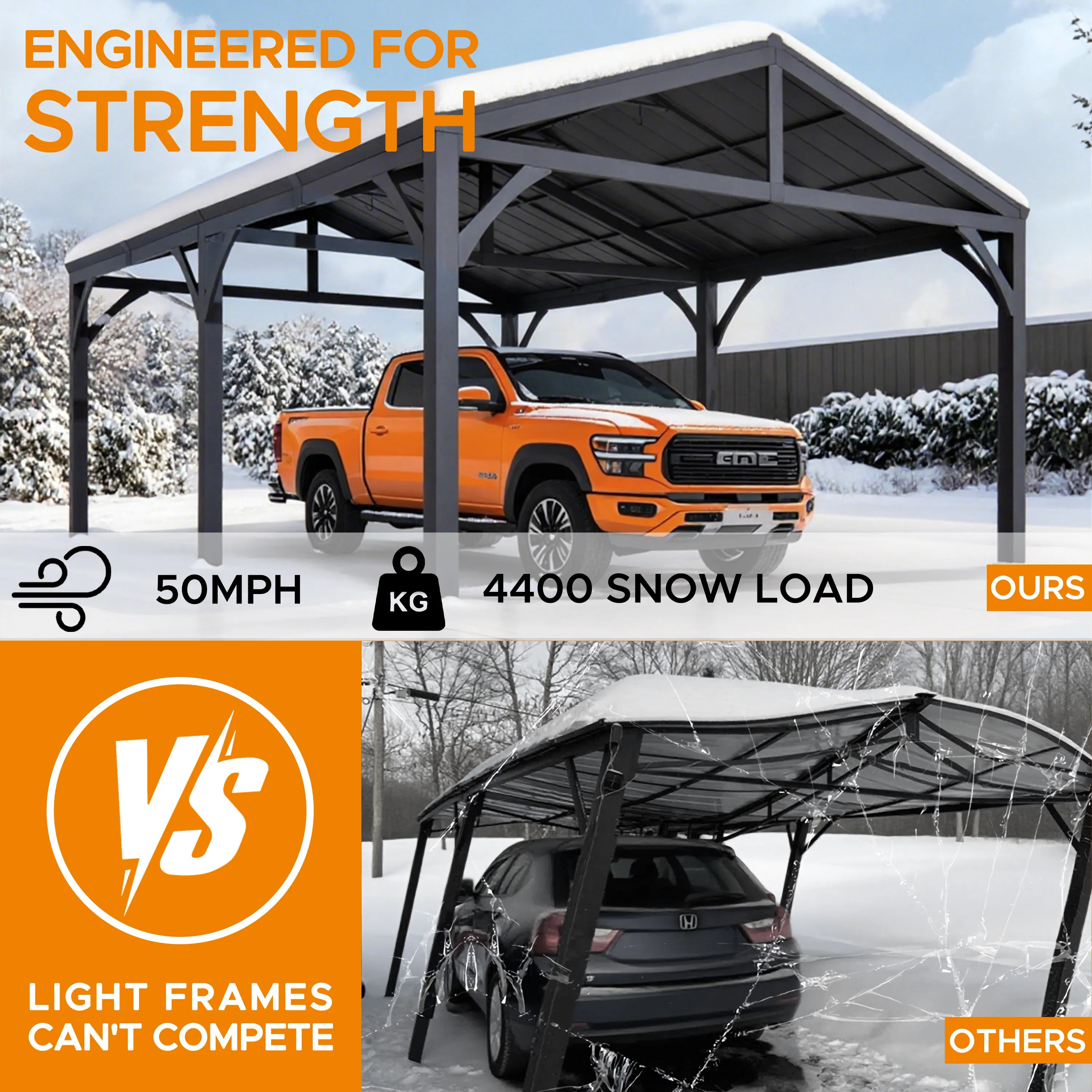 SUNJOY 20×14 Black Metal Roof Steel Carport Outdoor Gazebo Heavy Duty Carport with 2 Ceiling Hooks