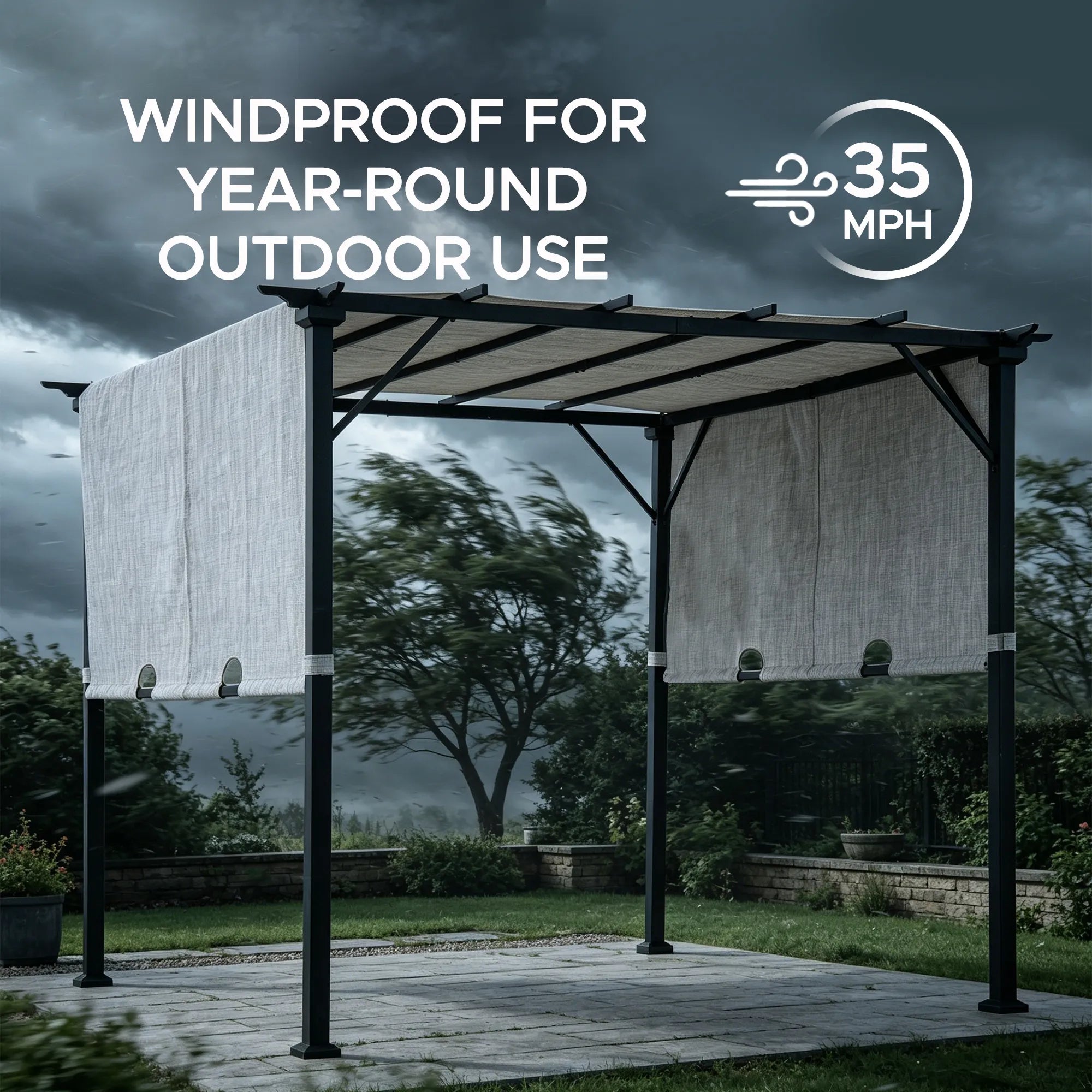 SUNJOY 9x9 Matte Black Steel Frame Pergola with Adjustable Canopy Roof - Gray