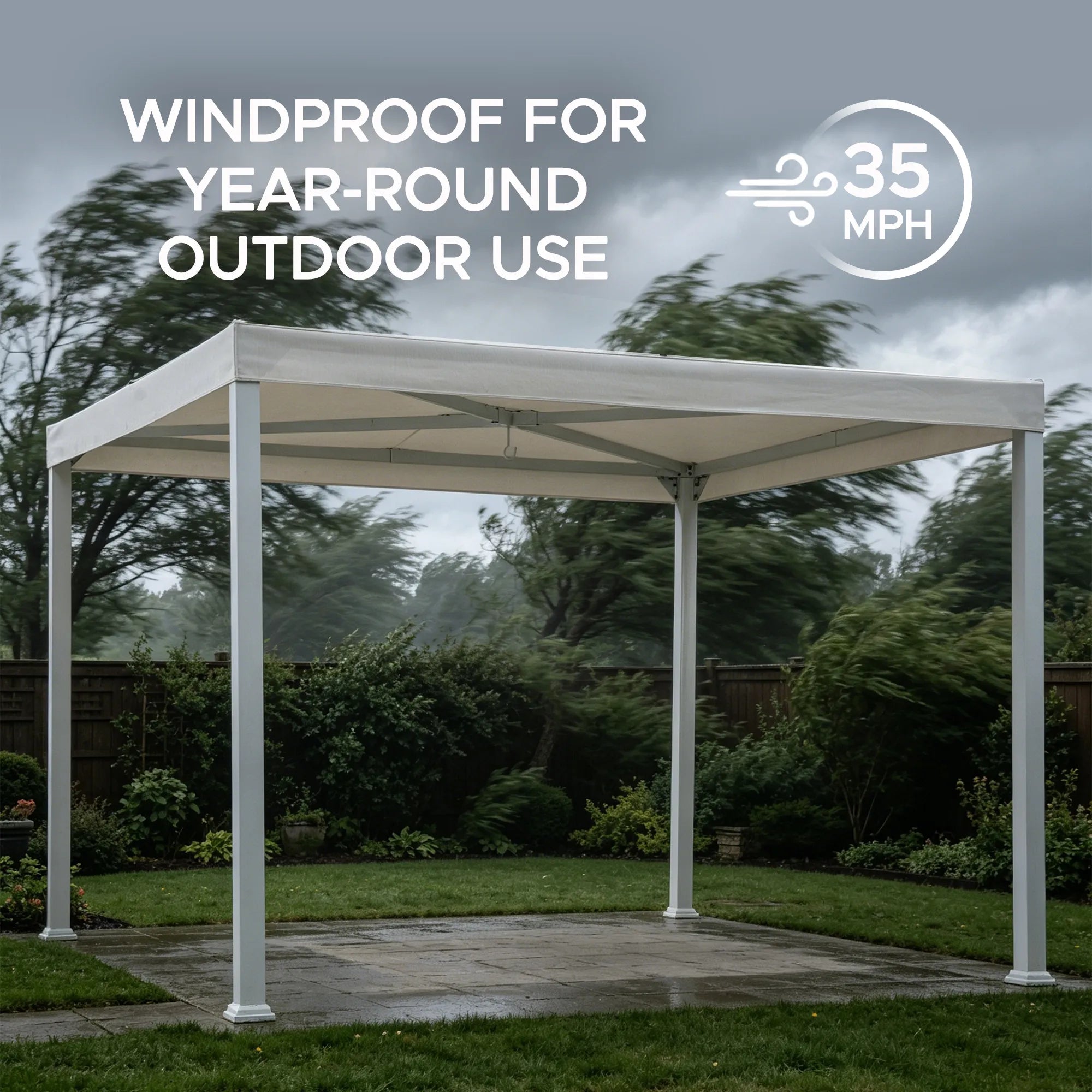SUNJOY Outdoor Patio 10x10 White Steel Flat Backyard Soft Top Gazebo with Ceiling Hook