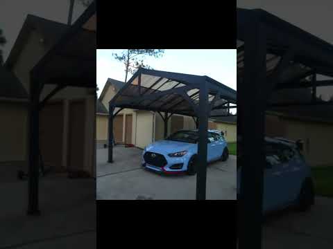 Customer Show of SUNJOY 20×14 Black Metal Roof Steel Carport Outdoor Gazebo Heavy Duty Carport with 2 Ceiling Hooks