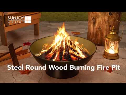 SUNJOY 22 Inch Wood Burning Firepit, Black Steel Round Backyard Fire Pit, Wood Burning Outdoor Fire Pit 