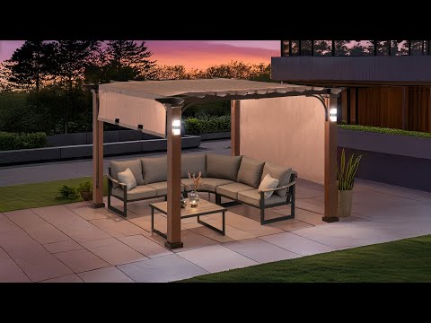 Sunjoy 10 ft. x 12 ft. Modern Steel Pergola with Adjustable Shade