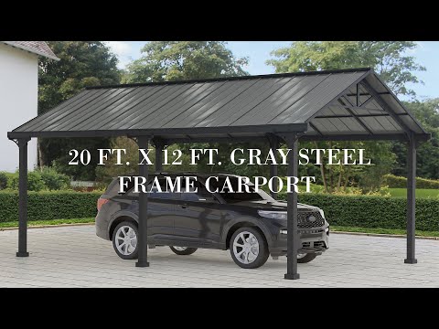 SUNJOY 12x20 Metal Carport Heavy-Duty Steel Gable Roof Gazebo with 2 Ceiling Hooks