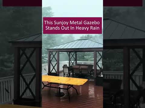 SUNJOY 13x15 Hardtop Gazebo Outdoor Black Steel Roof Gazebo Backyard Aluminum Framed Gazebo with Planters and Ceiling Hook 