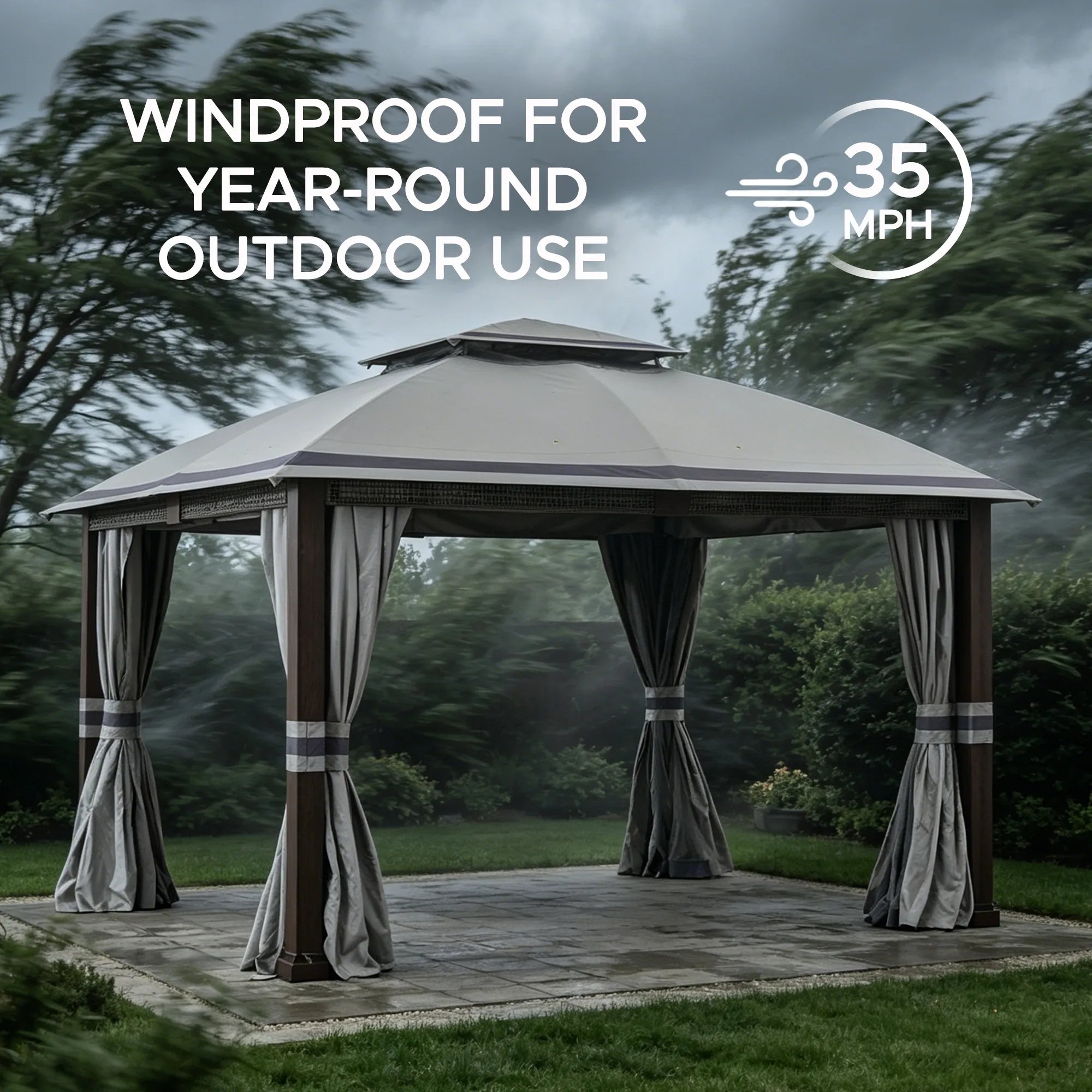SUNJOY 11x13 Soft Top Gazebo with 2-Tier Canopy, Netting, Curtains and Hook - Gray