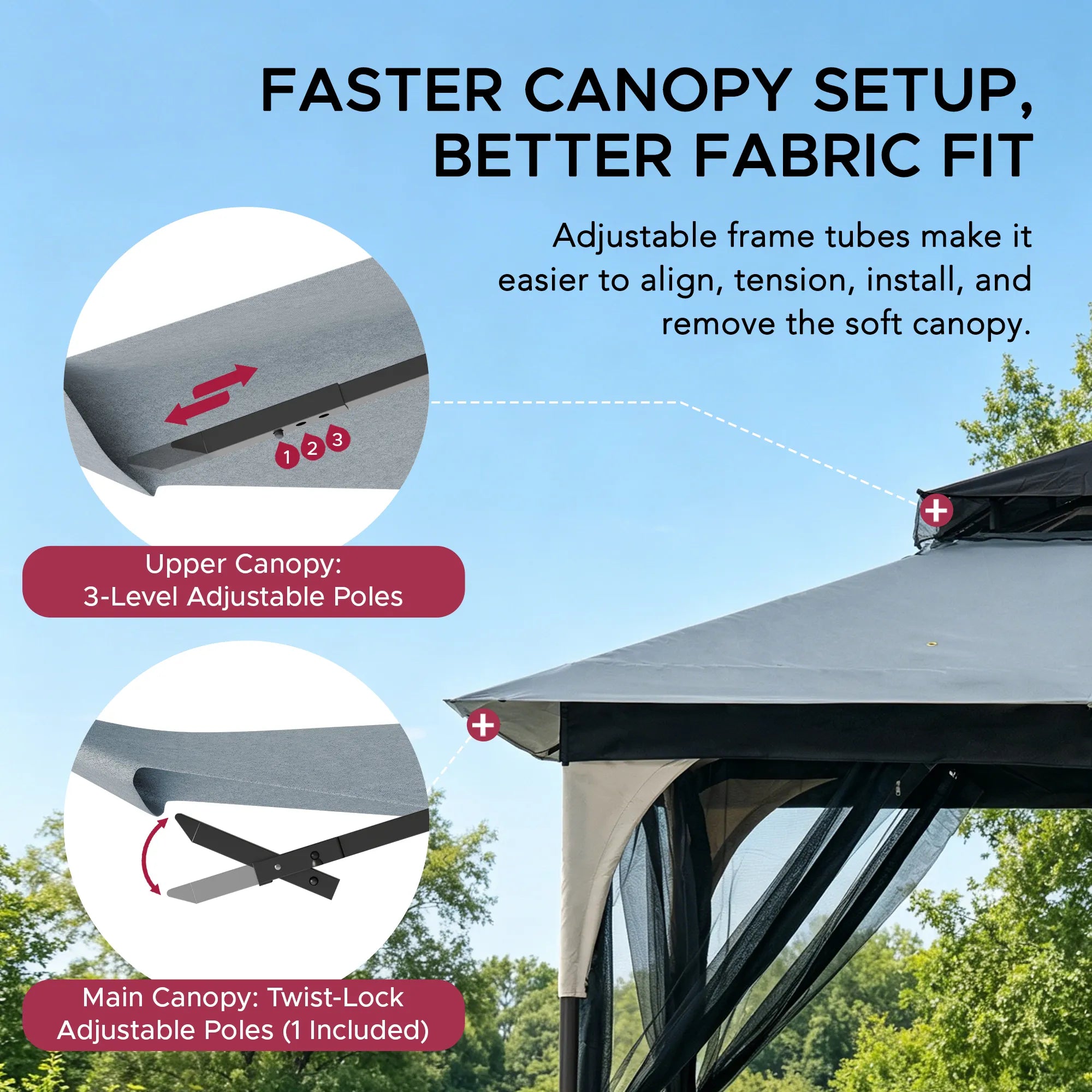 SUNJOY 9x9 Soft Top Garden Gazebo with Mosquito Netting - Light Gray & Black