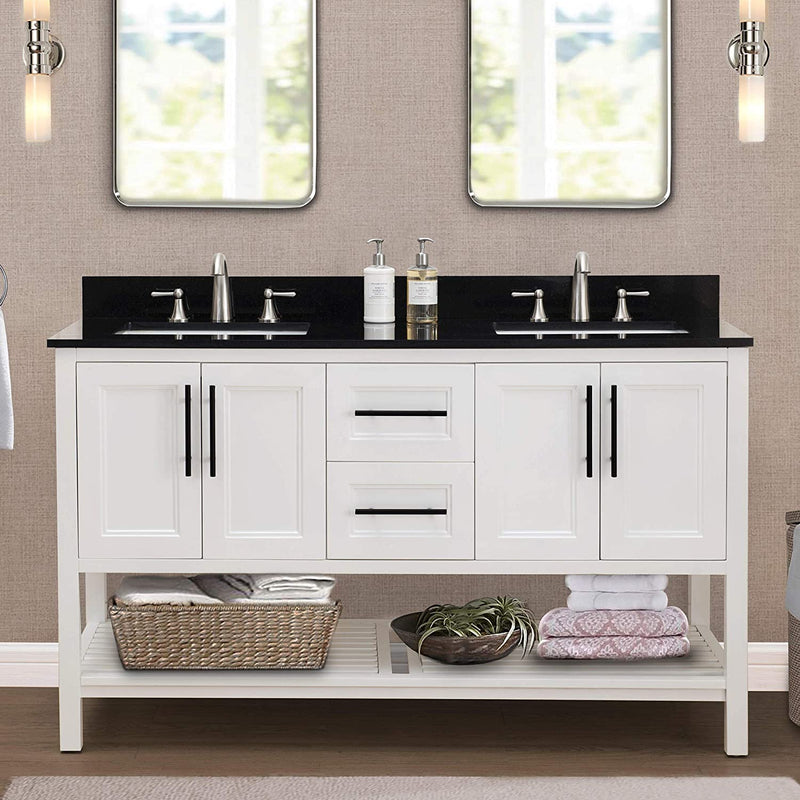 Sunjoy 60 in. Transitional Style Double Sink Bathroom Vanity with Top, White