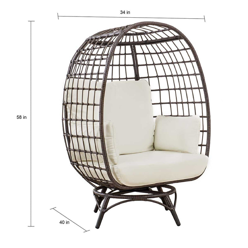 Sunjoy Outdoor Patio Metal Wicker Swivel Egg Cuddle Chair with Cushion
