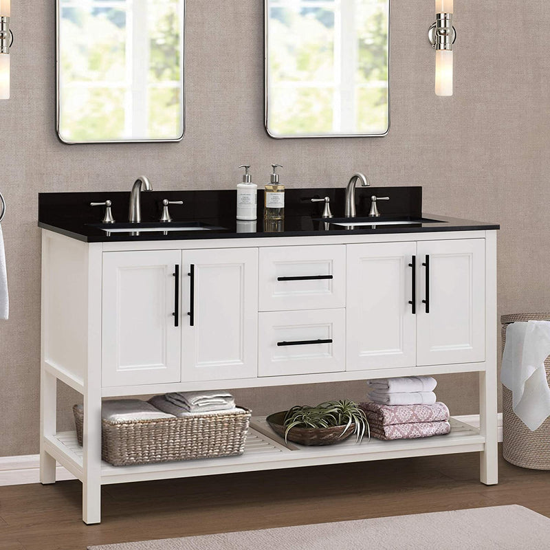 Sunjoy 60 in. Transitional Style Double Sink Bathroom Vanity with Top, White