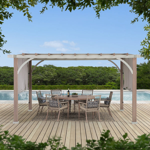 SUNJOY Outdoor Patio 12x14 Modern Metal Pergola Kit with Light Grey Adjustable Canopy