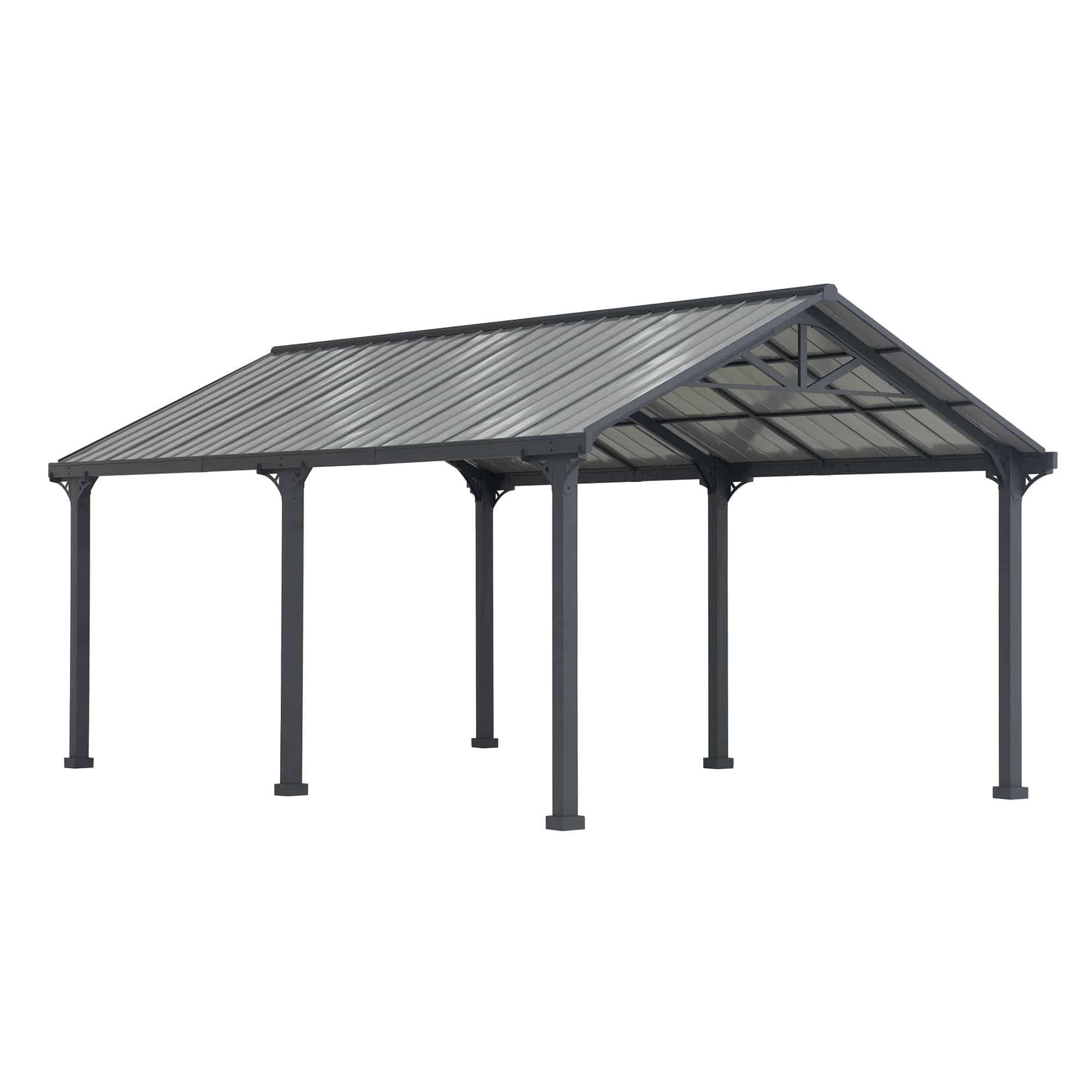 SUNJOY 12x20 Metal Carport, Black Steel Gable Roof Gazebo, Outdoor Living Pavilion with 2 Ceiling Hooks 