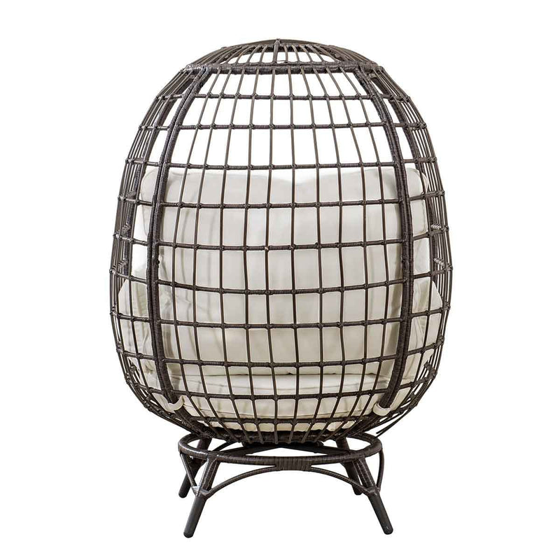 Sunjoy Outdoor Patio Metal Wicker Swivel Egg Cuddle Chair with Cushion