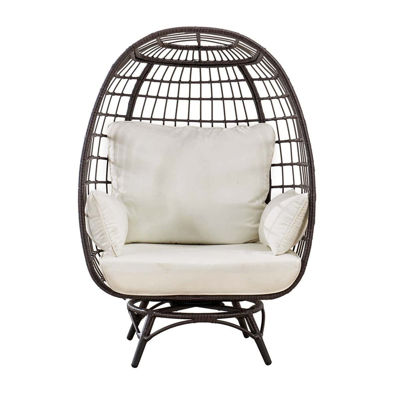 Sunjoy Outdoor Patio Metal Wicker Swivel Egg Cuddle Chair with Cushion