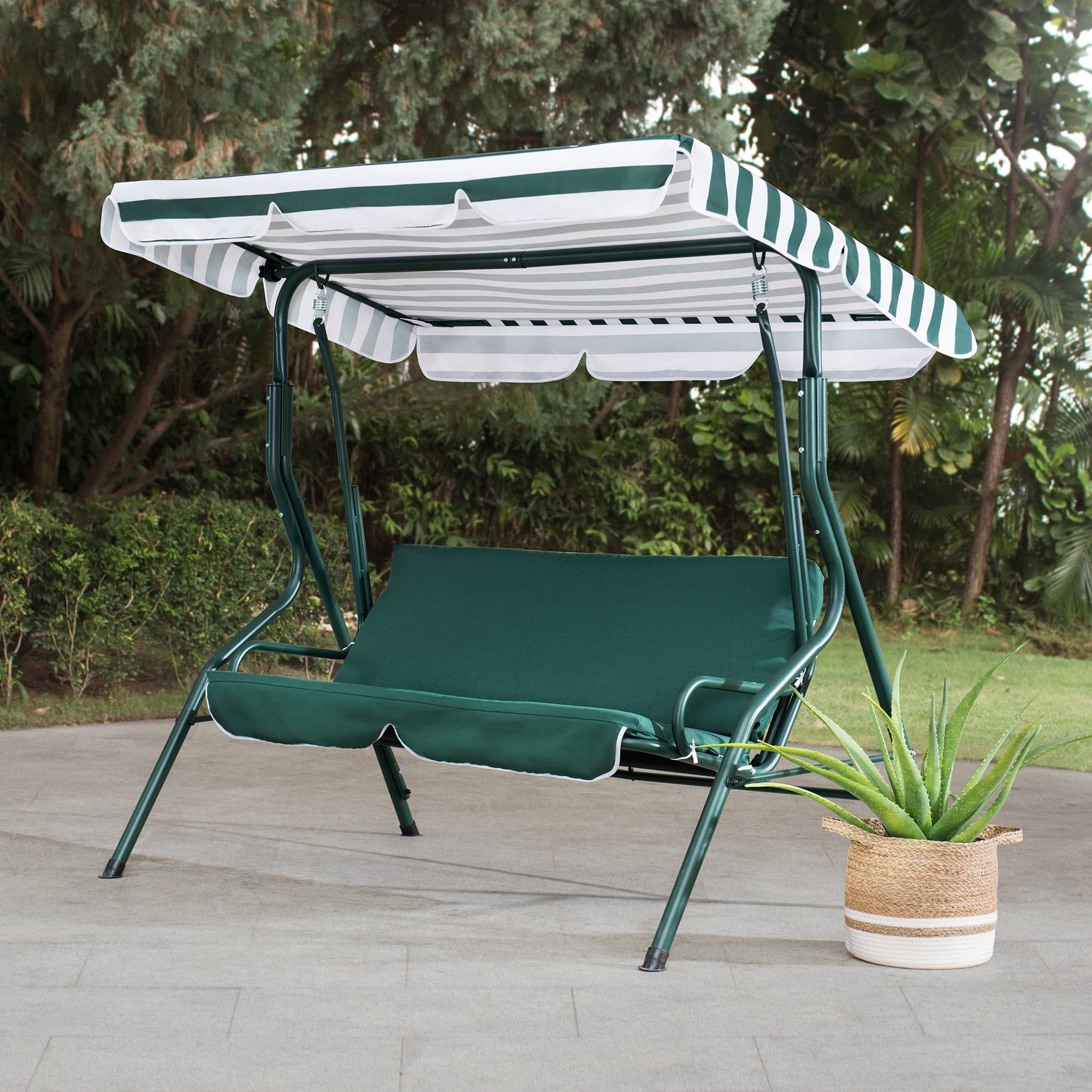 Sunjoy 2-Seat Steel Patio Swing Chair with Tilt Canopy.