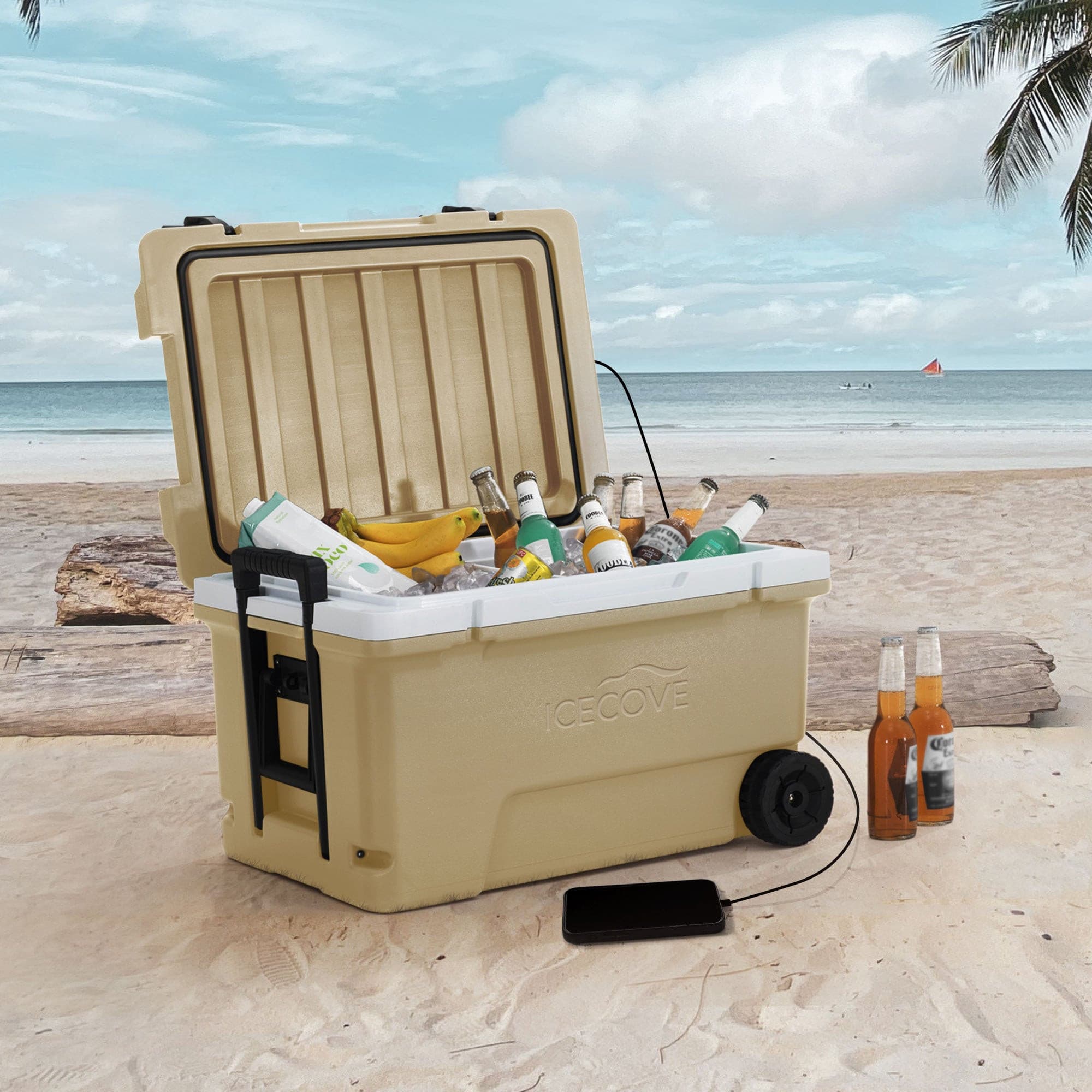 SUNJOY 60-Quart Best Large Beach Ice Cooler with Wheels and Handle