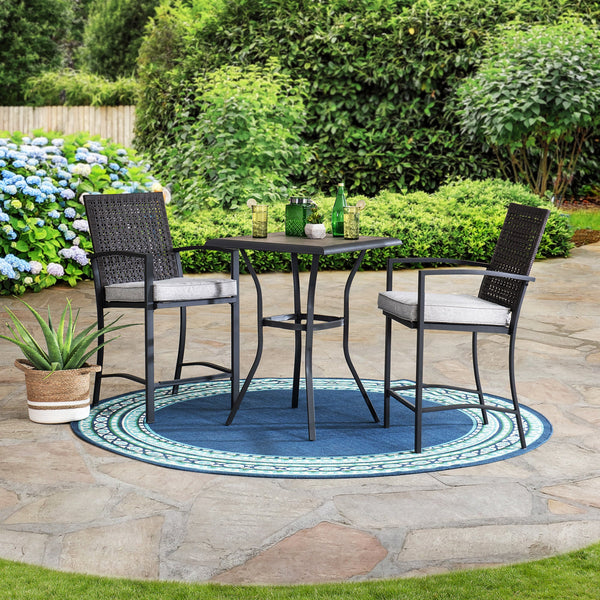 Sunjoy 3 piece Outdoor Patio Dining Table Set on Sale with Wicker Chair.