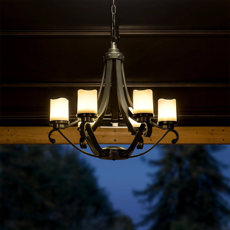 Sunjoy Traditional Outdoor Battery Powered Six-Light LED Chandelier