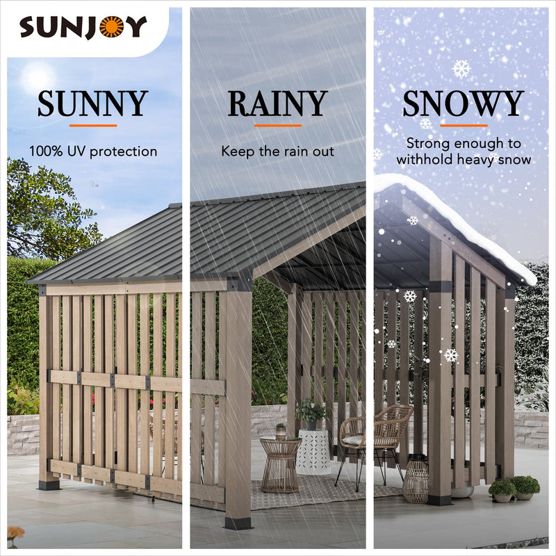 Sunjoy Outdoor Patio Pavilion Metal Hardtop Wooden Gazebo Kit for Sale