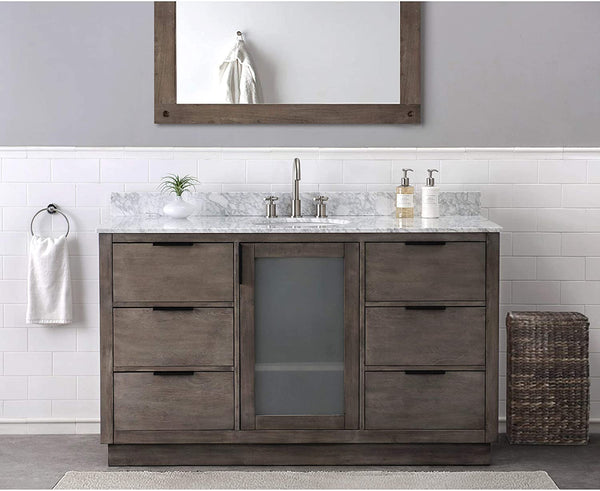 Sunjoy 60 in. Modern Style Single Sink Bathroom Vanity with Marble Top, Brown Ash.