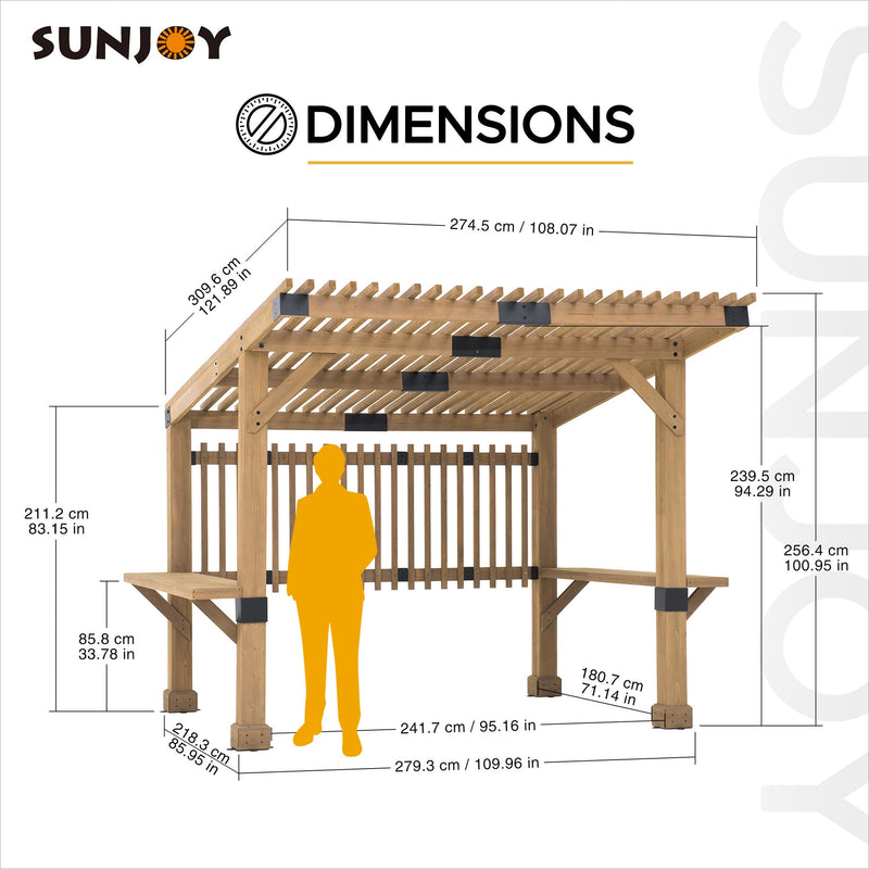 Sunjoy Wooden Pergola Kit for Sale 10x11 Outdoor Backyard Grill Gazebo